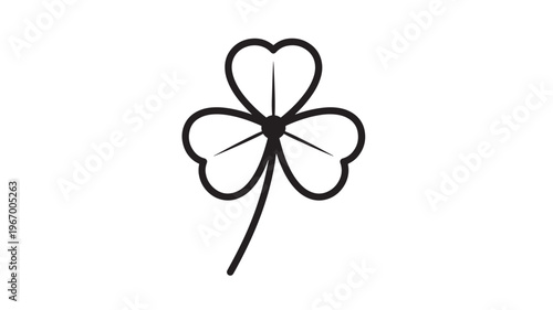 Shamrock simple black outline icon with a stem on a white background symbolizing luck and Irish heritage.