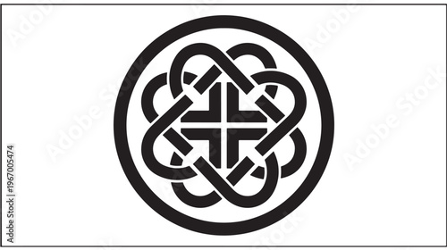 Celtic knot symbol with a continuous interwoven pattern and a central cross design, representing eternal connection.