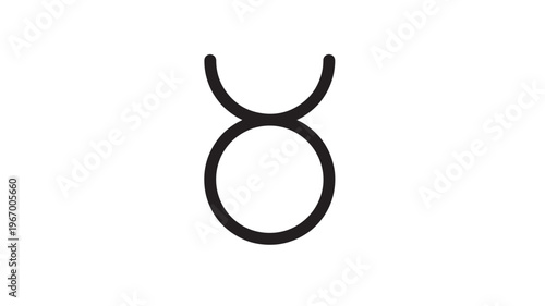 Taurus zodiac symbol black glyph with circle and horns on white background isolated featuring astrology, horoscope, star sign with celestial and