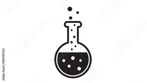 Flask icon with bubbling liquid and small bubbles rising from its neck, symbolizing science. featuring laboratory, chemical, experiment with reaction
