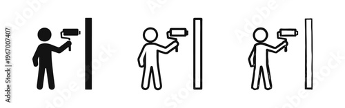Person Painting Home Wall with Roller Icon Set - DIY Worker Symbol