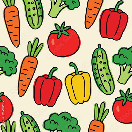 Vegan Vegetables Seamless Pattern Background
