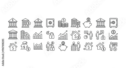 Financial icons depicting banking investment and real estate concepts