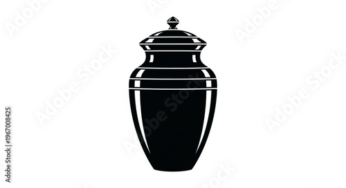 Black urn with lid isolated on white background.