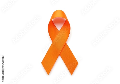 An orange awareness ribbon on a white background symbolizing support and solidarity