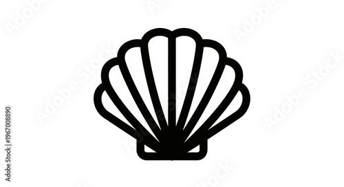 Black and white vector illustration of a seashell against a white backdrop