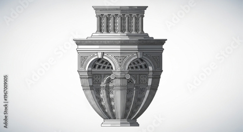 Intricate Classical Urn Architectural Detail Illustration.