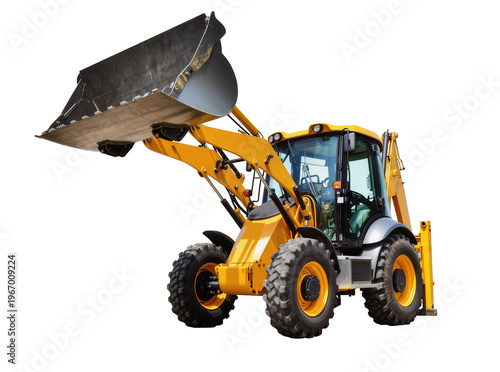 Tableau sur toile Heavy duty yellow backhoe loader construction vehicle with large front bucket, i