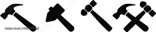 A set of construction tool silhouettes showing a classic claw hammer a sturdy mallet a modern ball peen hammer