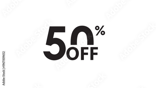 Fifty percent off discount graphic with bold black numbers and text on a white background, ideal for sales events.