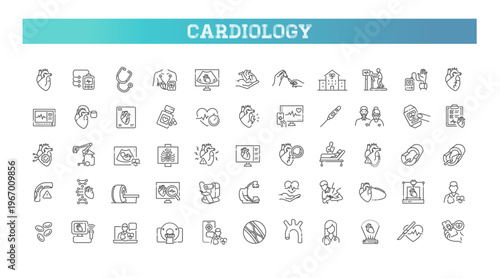 Cardiology line icons set. Heart attack. Myocardial infarction