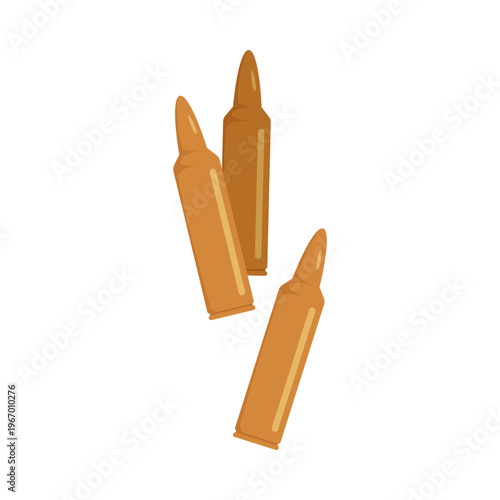 Three isolated rifle bullets on a white background for shooting weapons and ammunition concepts vector illustration