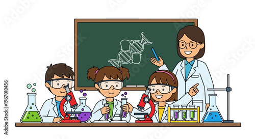 Children in Science Class Studying DNA and Chemistry