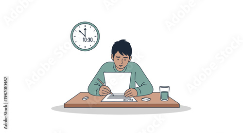 Student Focused on Exam Paper Under Time Pressure