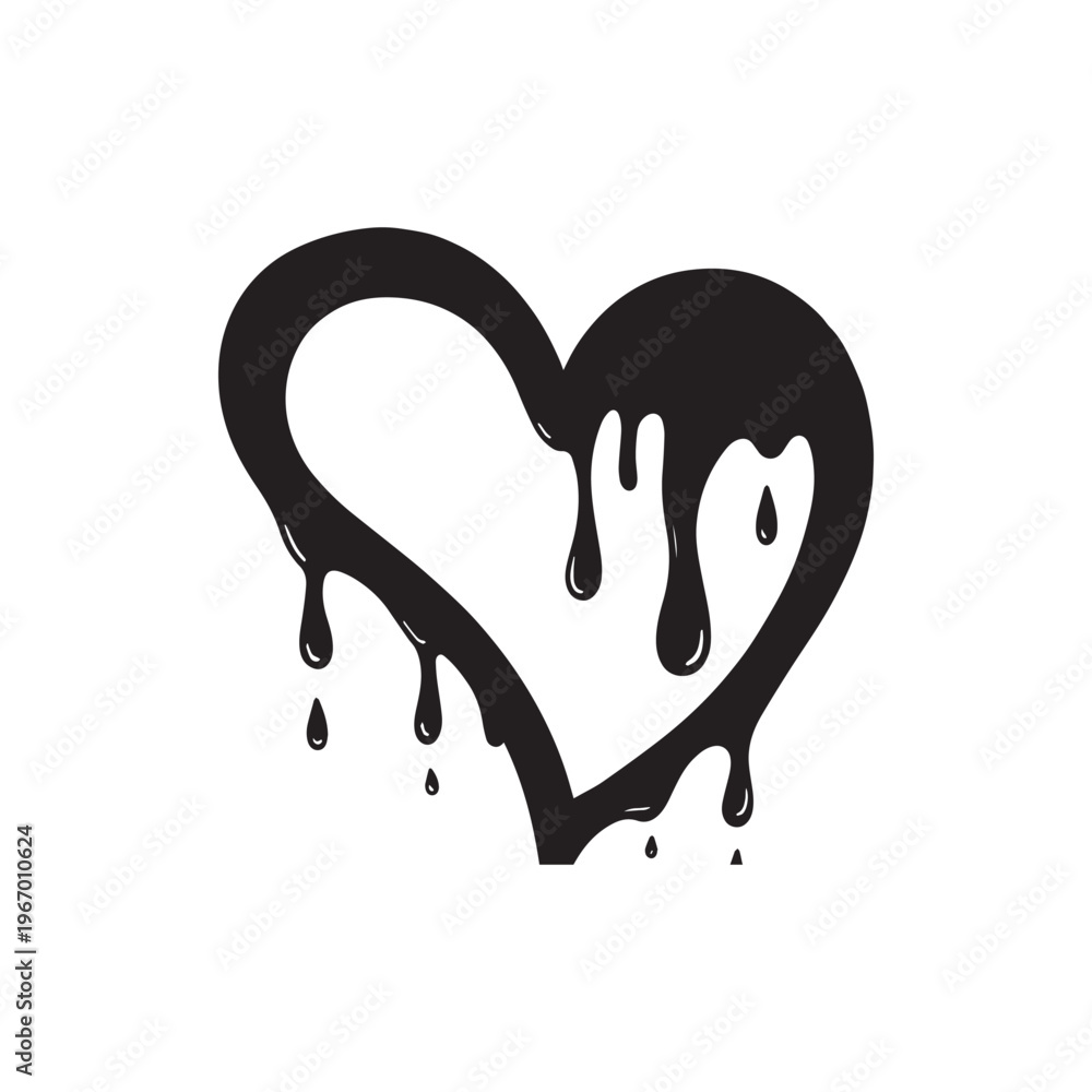 Obraz premium Hand-Drawn Black Heart Shape Featuring Dramatic And Artistic Liquid Paint Drips.
