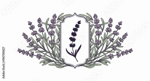 Delicate lavender branches frame a central silhouette of a single sprig