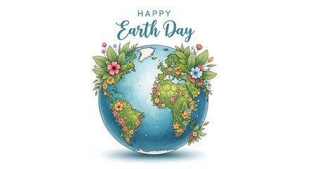 Happy Earth Day illustration with floral globe