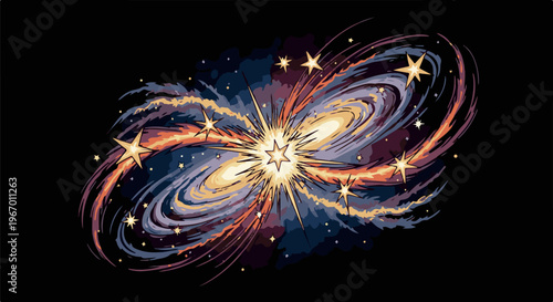 Swirling galaxy with bright center and distant stars against black