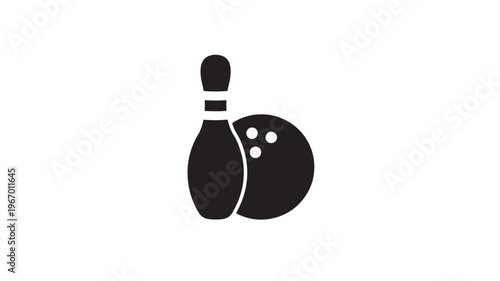 Bowling pin and ball icon with three finger holes, representing the sport of bowling, often used for game or leisure concepts.