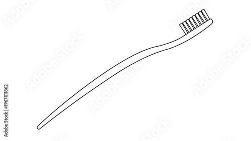 Toothbrush outline with a curved handle and bristled head for dental hygiene and oral care in a clean line art style