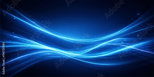 Abstract blue background with flowing light waves and glowing energy lines