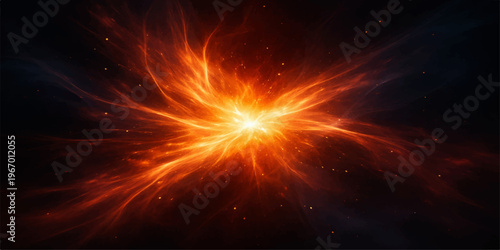 Bright fiery sun explosion with glowing flames and energy in space illustration