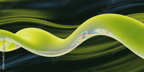 Abstract green background with colorful dynamic waves and curved lines forming a modern futuristic pattern design