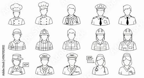 Collection of professional avatars in line art style