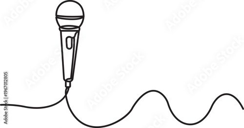 Microphone continuous line art drawing with sound wave on transparency