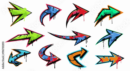 Colorful graffiti arrows with dripping paint, directional pointers