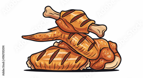 Grilled chicken pieces with distinct bone structures