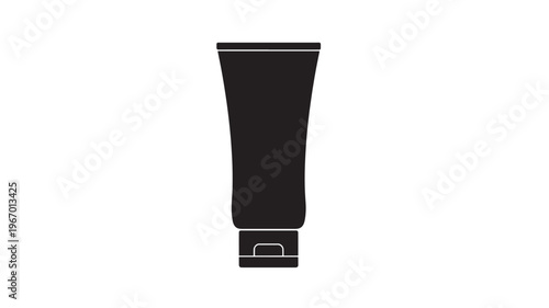 Tube of cream with a flip-top lid, isolated black silhouette icon representing skincare or cosmetic products for health and beauty.