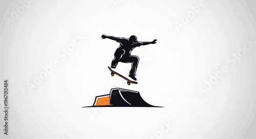 Silhouette of skateboarder airborne above ramp