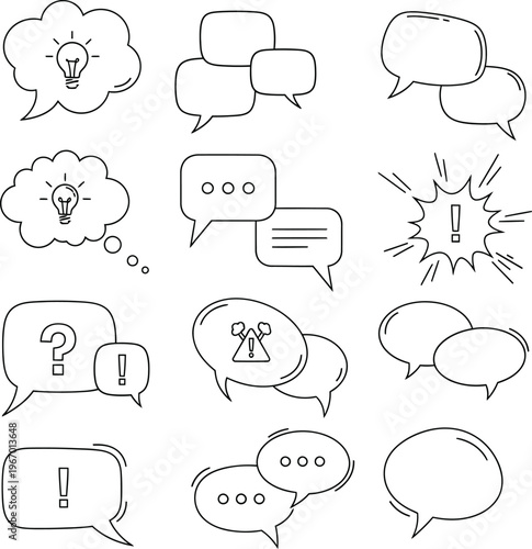 Speech bubbles with icons - idea, question, exclamation