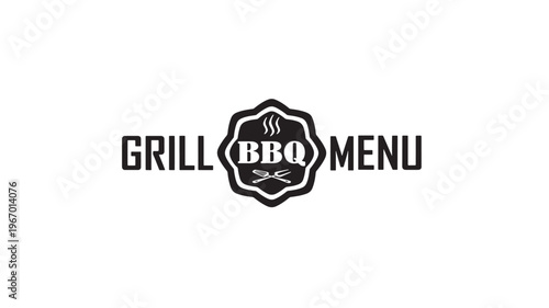 Grill BBQ menu with crossed forks and knife icon, presenting a classic emblem for culinary establishments specializing in grilled foods.