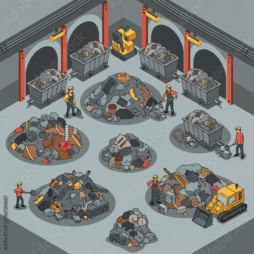 Isometric View of Waste Management and Recycling Process.