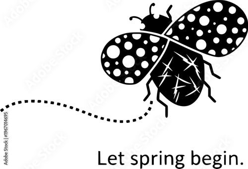 Fly flying ladybug. Vector dotted or polka dot pattern. Let spring begin. ladybug sign represents protection, resistance, luck and prosperity, but also the symbol of senseless violence