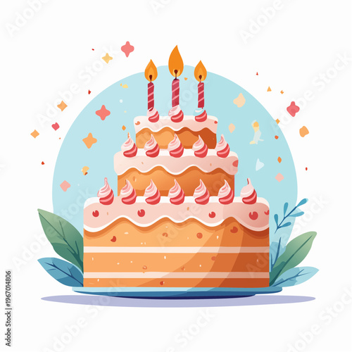 誕生日ケーキのろうそくを吹き消すお祝いのベクターイラスト