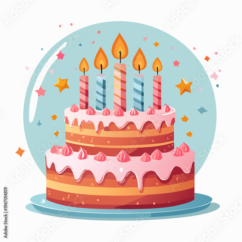 誕生日ケーキのろうそくを吹き消すお祝いのベクターイラスト