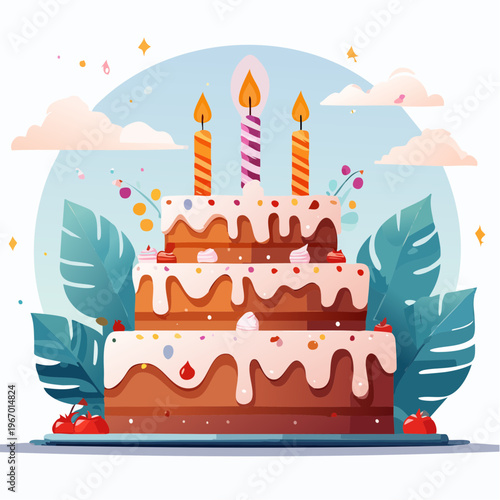 誕生日ケーキのろうそくを吹き消すお祝いのベクターイラスト