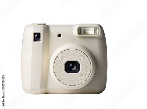 Canvas Print Modern beige instant camera, a compact and stylish photographic device isolated