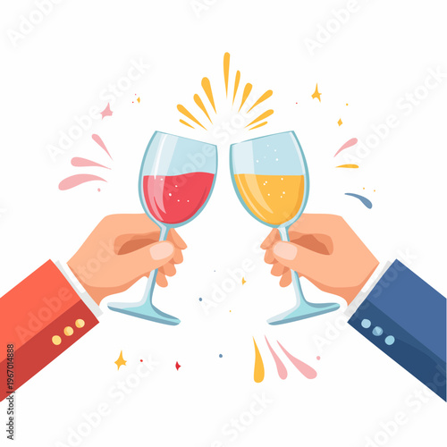 グラスを合わせて乾杯するお祝いのベクターイラスト