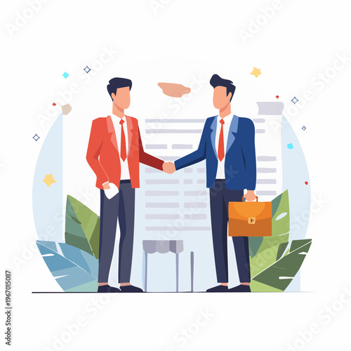 ビジネスイベントでの握手 契約成立と信頼関係のベクターイラスト