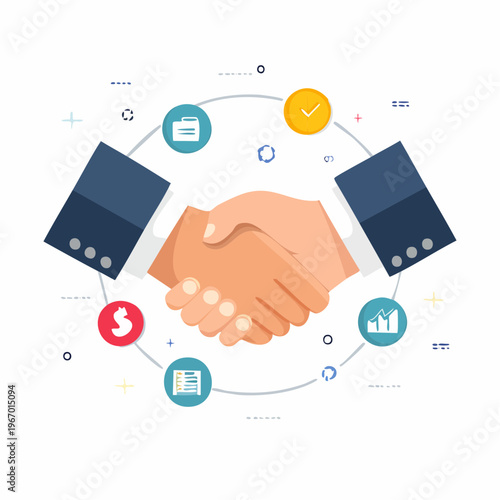ビジネスイベントでの握手 契約成立と信頼関係のベクターイラスト