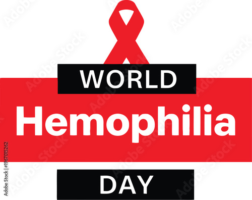 World Hemophilia Day logo vector with red ribbon and bold typography design for blood disorder awareness and global support