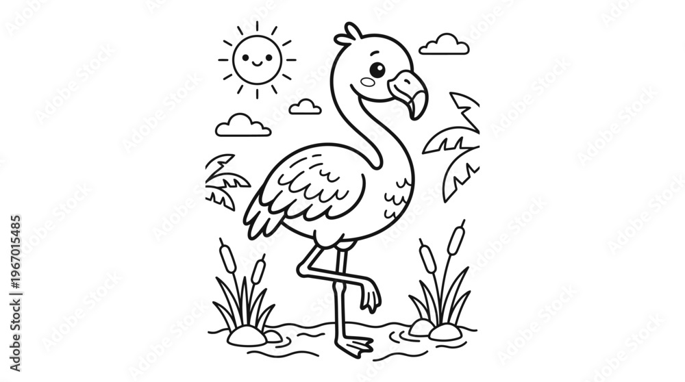 Naklejka premium Flamingo Bird Standing Alone Profile View.