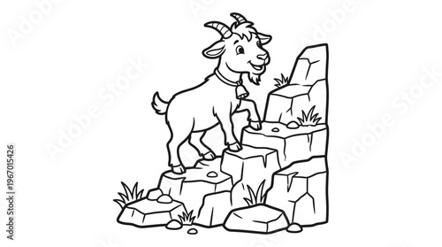 Goat standing on rocky terrain outside.
