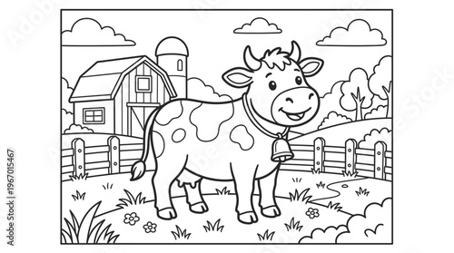 Smiling Cow Standing in Farm Field.