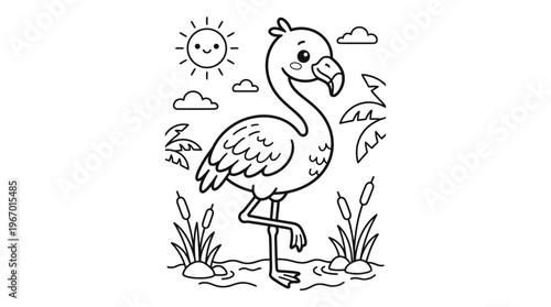 Flamingo Bird Standing Alone Profile View.