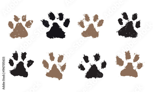 Ink Dog Paw, Cat Paw, grunge style, on white	
